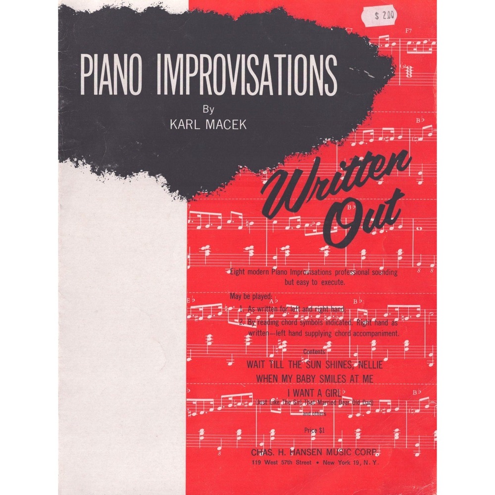 Piano Improvisations Karl Macek Written Out Sheet Music Songbook Vintage Hansen